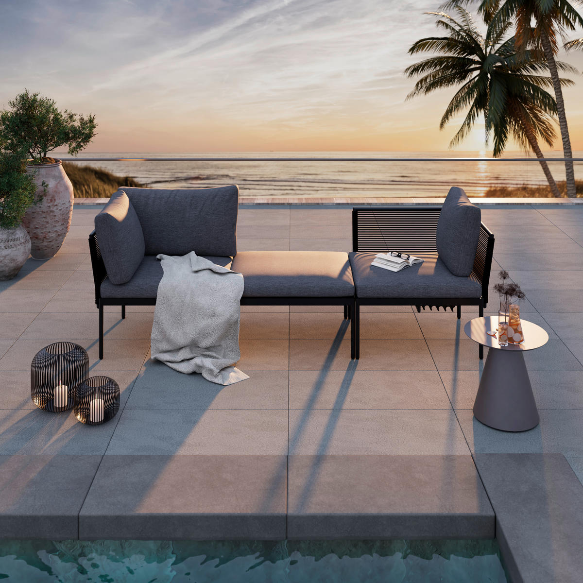 GARTENSET 3-teilig Webstoff Eisen 3-teilig  - Anthrazit, Basics, Textil/Metall (240/70/67cm) - Ambia Garden