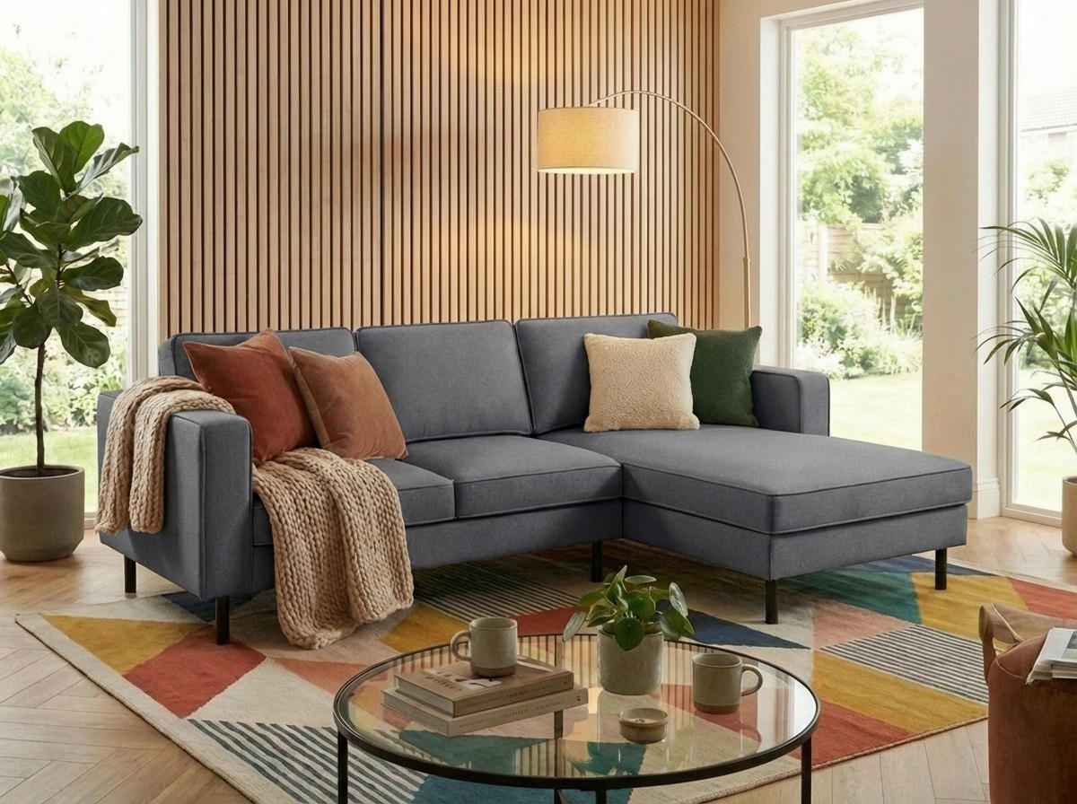 ECKSCHLAFSOFA WATKINS  mit Schlafen auf Sitzhöhe, Rücken echt, Armteil links, Armteil rechts Struktur Anthrazit  - Anthrazit/Schwarz, MODERN, Textil/Metall (232/161cm) - Trendmanufaktur