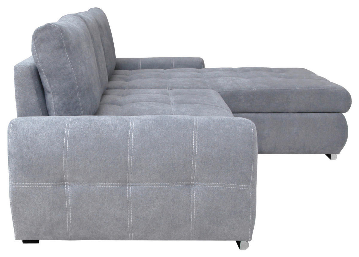 ECKSCHLAFSOFA  in Velours Hellgrau  - Chromfarben/Hellgrau, Design, Kunststoff/Textil (277/175cm) - Livetastic