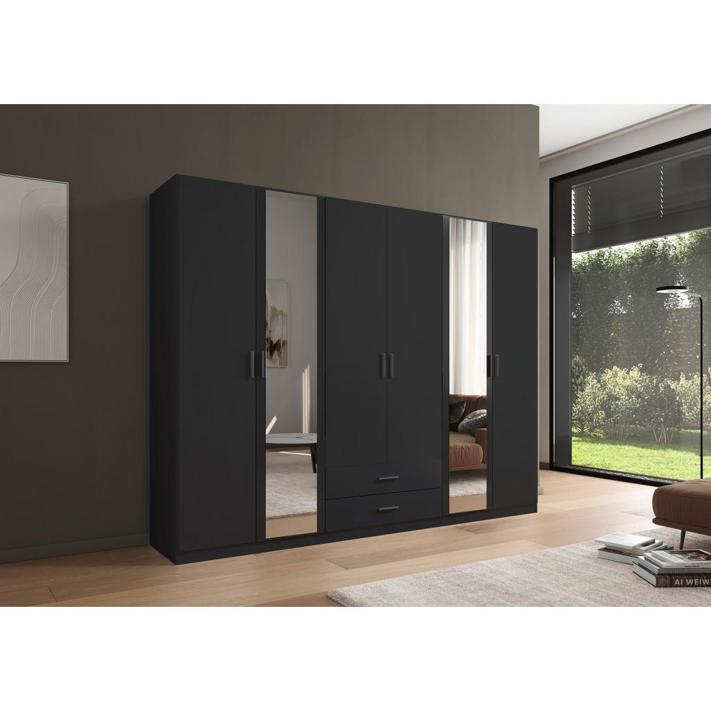 Thumbnail - Rauch Möbel Kleiderschrank, Grau, Kunststoff, 3 Fächer, 2 Schublade(n) Schubladen, 271x210x54 cm, Blauer Engel, Goldenes...