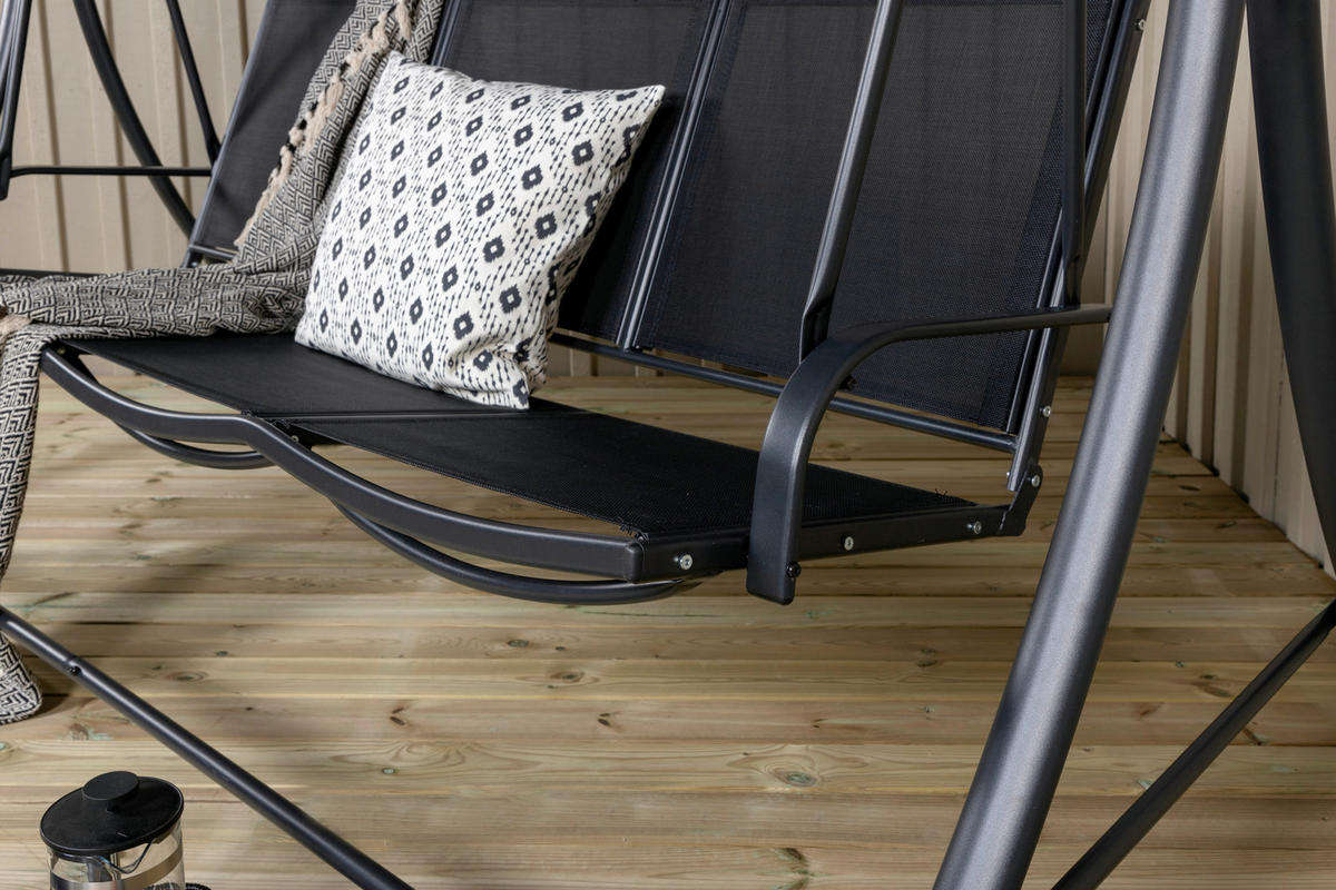 HOLLYWOODSCHAUKEL 203/160/122 cm  - Schwarz, KONVENTIONELL, Textil/Metall (203/160/122cm) - Gardenson