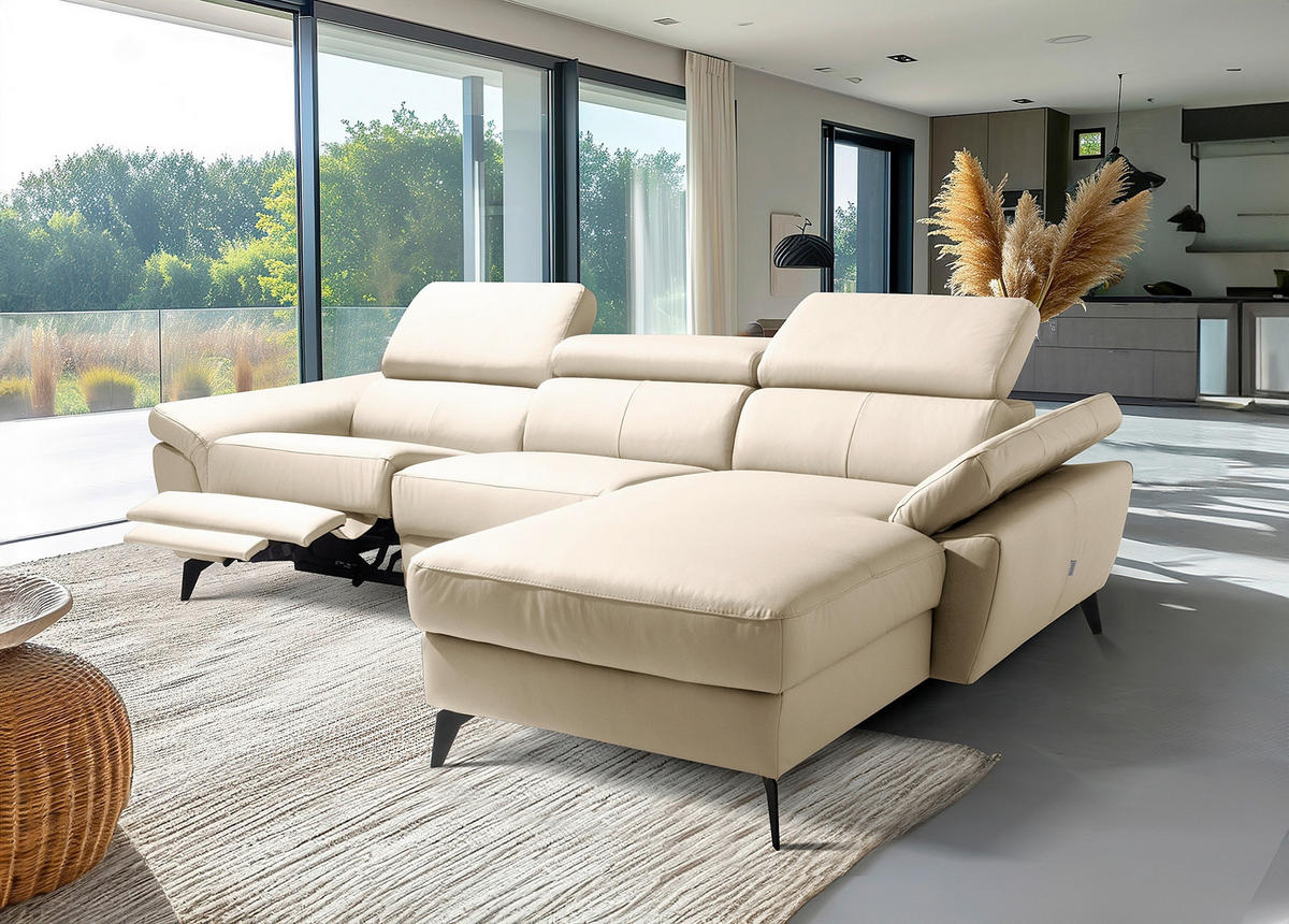 ECKSOFA SONO in Lederlook Echtleder Grau Armteilverstellung, Kopfteilverstellung  252/179 cm  - Schwarz/Grau, Design, Leder/Textil (252/179cm) - Livetastic