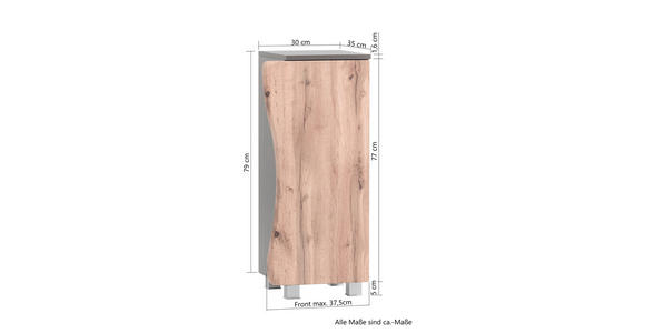 UNTERSCHRANK 30/79/35 cm   - Silberfarben/Eiche Wotan, Natur, Holzwerkstoff/Kunststoff (30/79/35cm) - Xora