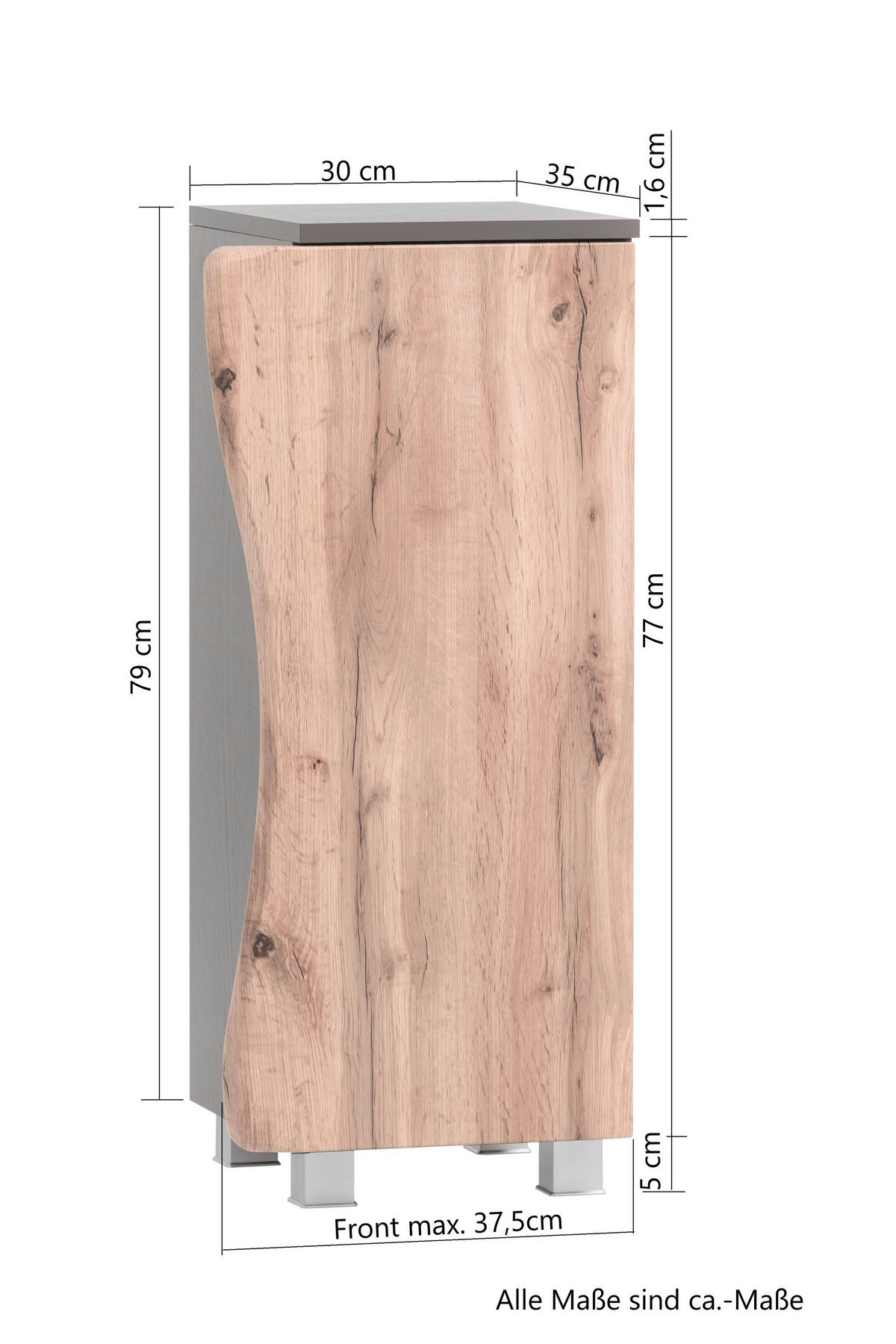 UNTERSCHRANK 30/79/35 cm   - Eiche Wotan/Silberfarben, Natur, Holzwerkstoff/Kunststoff (30/79/35cm) - Xora