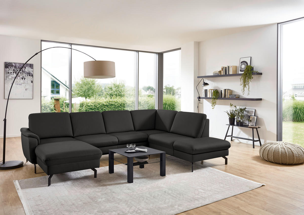 WOHNLANDSCHAFT Beldomo premium in Echtleder Dunkelgrau  - Dunkelgrau/Schwarz, KONVENTIONELL, Leder/Metall (168/306/224cm) - Beldomo Premium