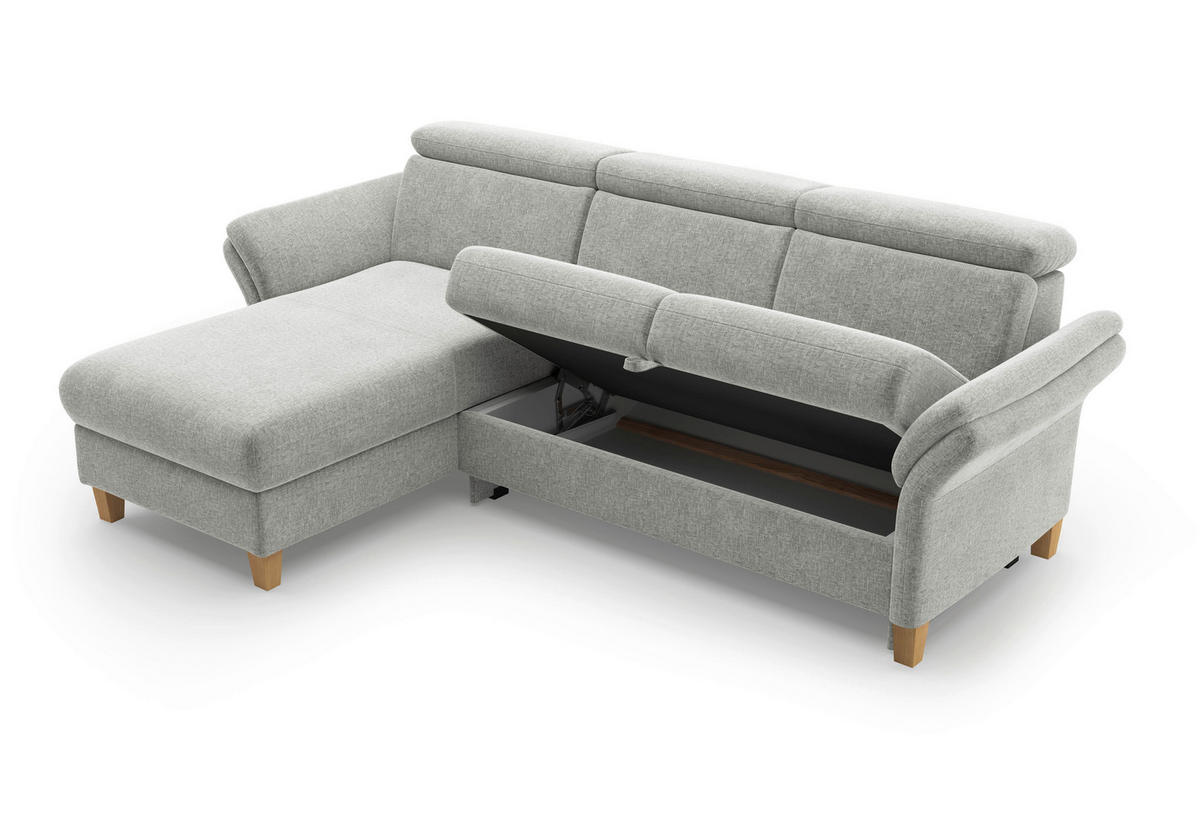 ECKSOFA GLENDALE E Hellgrau Flachgewebe  - Eichefarben/Hellgrau, KONVENTIONELL, Holz/Textil (166/253cm) - Sit & More