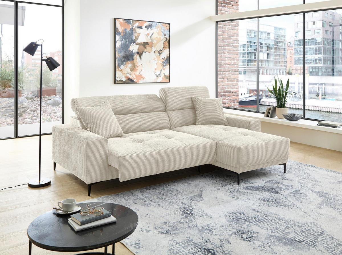 ECKSOFA Cord Beige  - Beige/Schwarz, Basics, Textil/Metall (250/183cm) - Livetastic