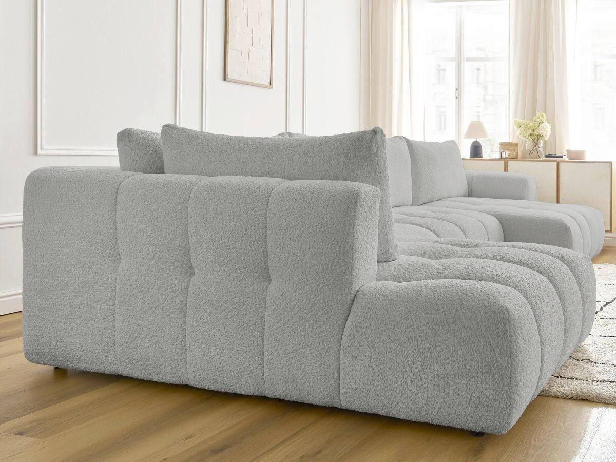 WOHNLANDSCHAFT  FUJI  Hellgrau Bouclé  - Hellgrau/Schwarz, MODERN, Kunststoff/Textil (204/377/160cm)