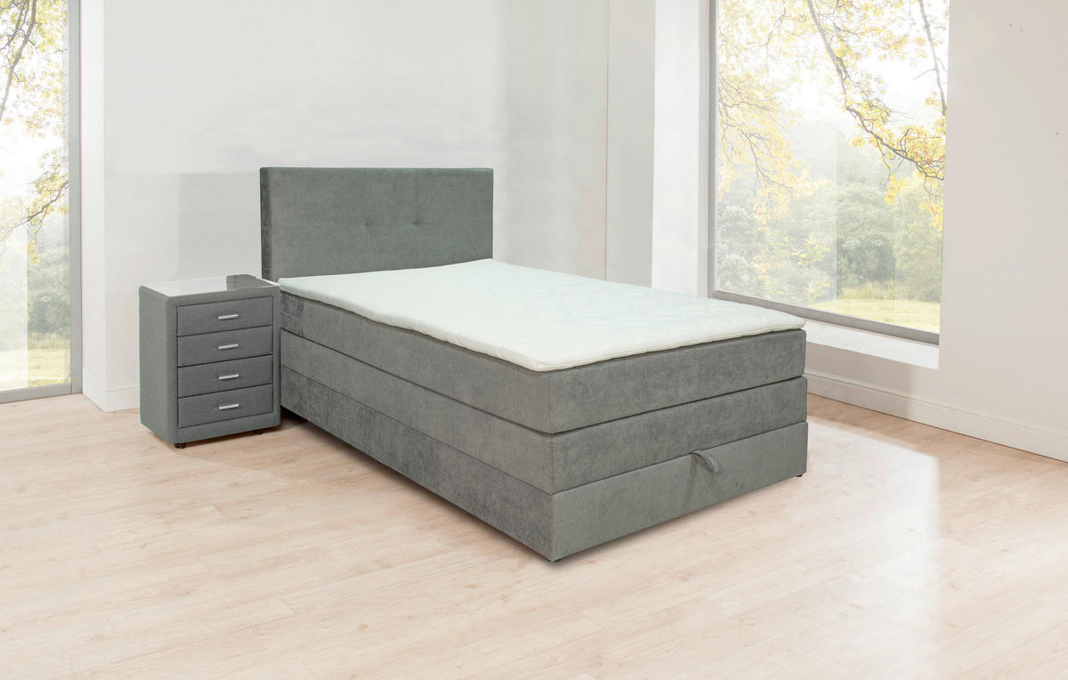 BOXSPRING POSTELJA 120 cm   x 200 cm  , les, tekstil, leseni material siva  - siva/črna, Moderno, umetna masa/tekstil (120/200cm) - Hom`in