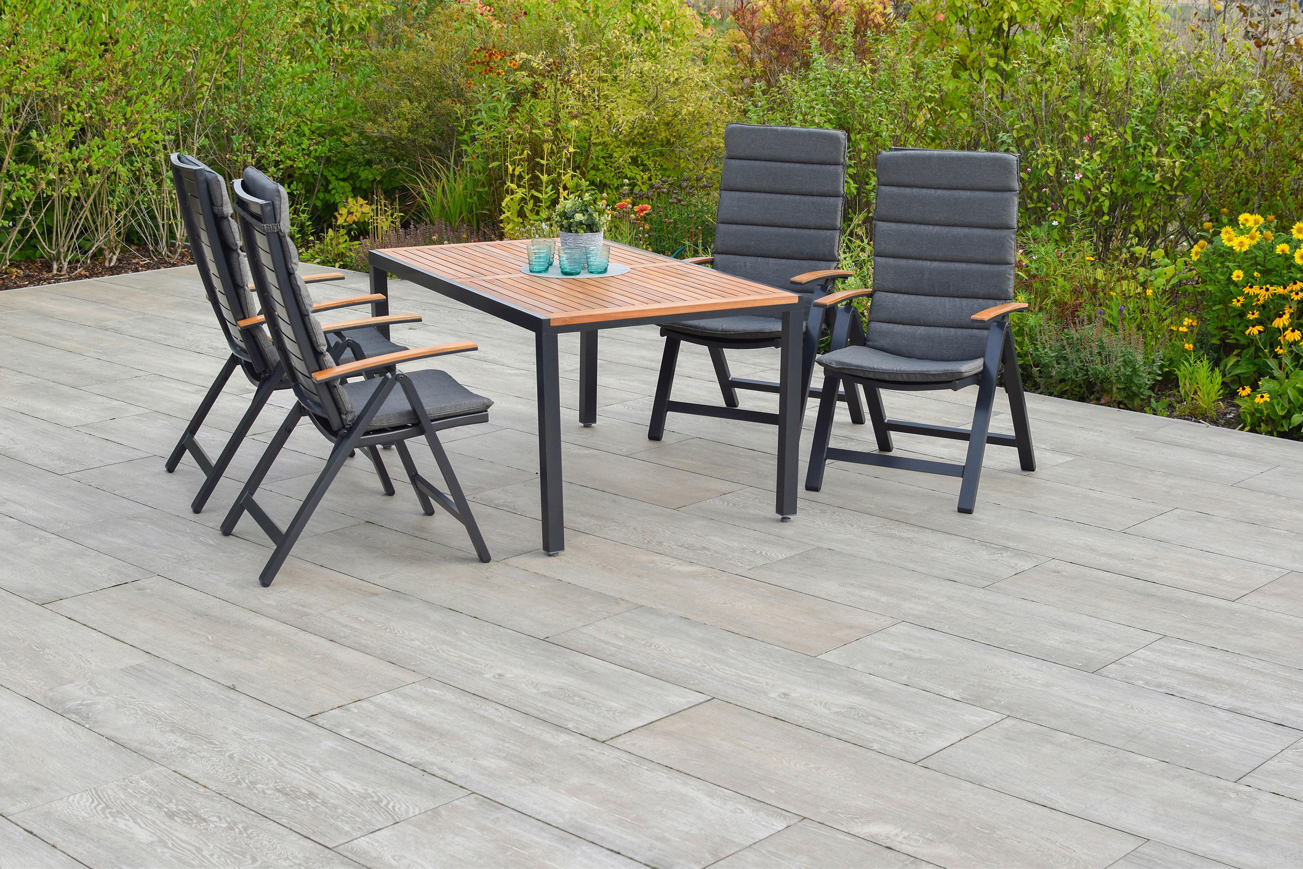 GARTENGARNITUR 9-teilig Akazie massiv Aluminium - Graphitfarben/Naturfarben, MODERN, Holz/Kunststoff - Gardenson
