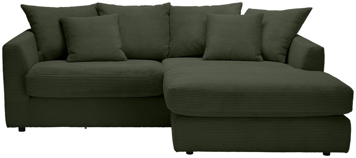ECKSOFA in Cord Dunkelgrün  235/175 cm  - Dunkelgrün/Schwarz, Design, Kunststoff/Textil (235/175cm) - home24