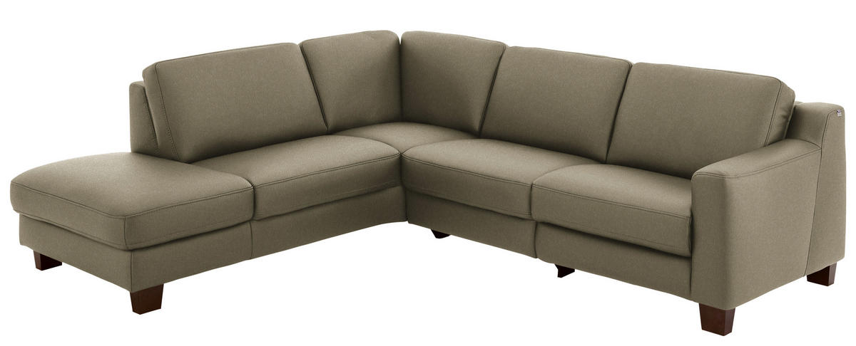 ECKSOFA in Echtleder Olivgrün  - Eichefarben/Olivgrün, Design, Leder/Holz (235/259cm) - Valdera