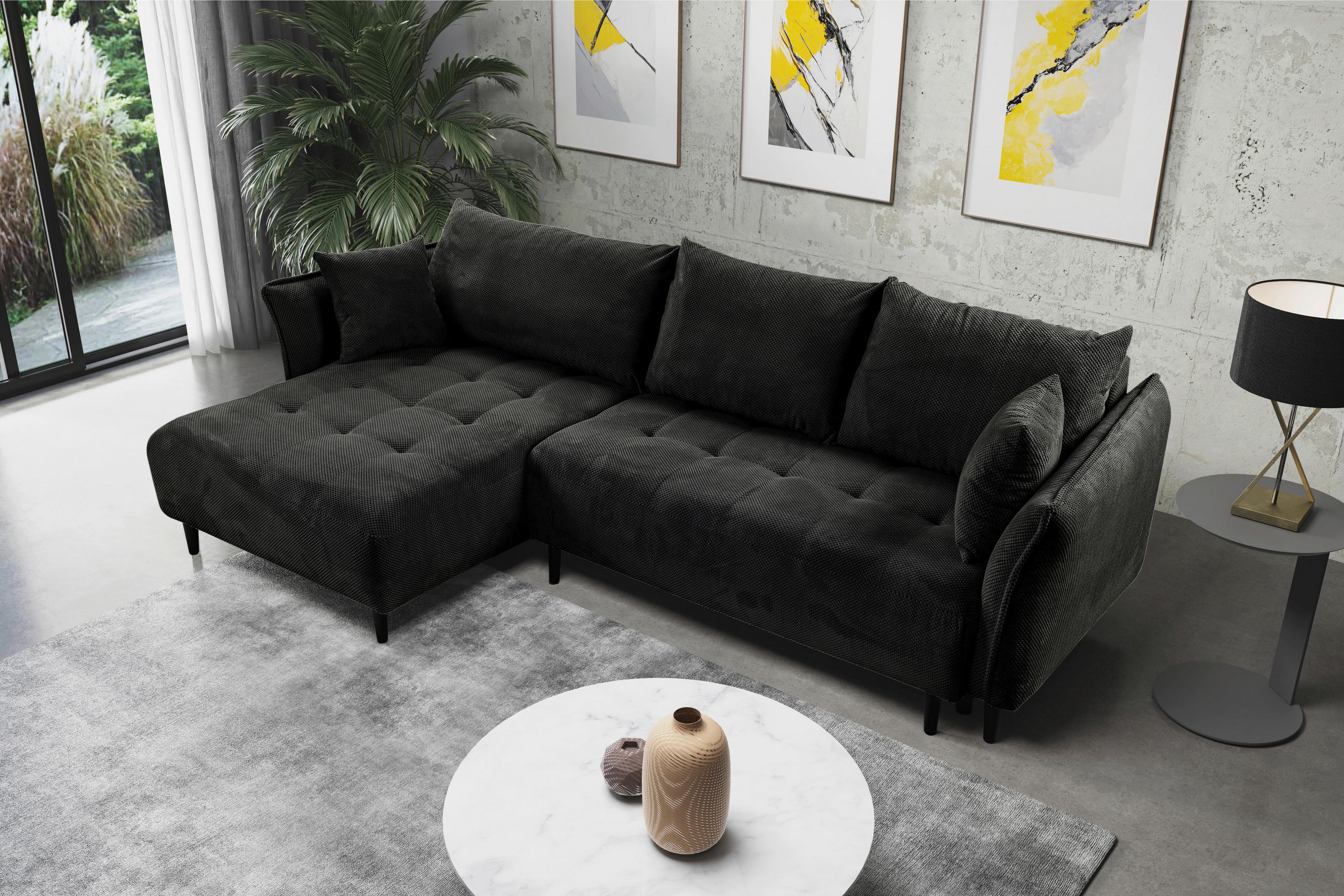 ECKSOFA in Chenille Schwarz  - Schwarz, Konventionell, Holz/Textil (160/290cm) - MID.YOU