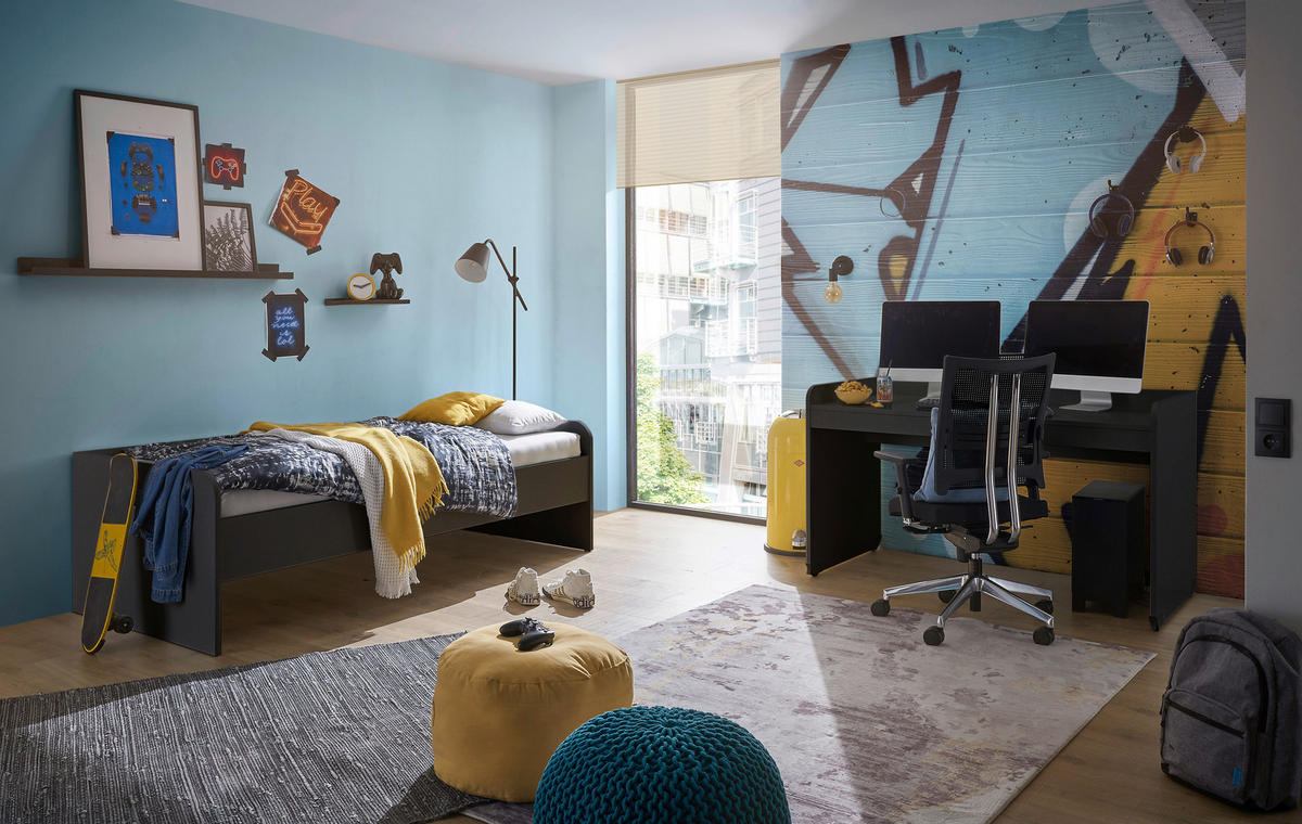 BETT 90/200 cm  in Graphitfarben   - Graphitfarben, Modern, Holzwerkstoff (90/200cm) - MID.YOU