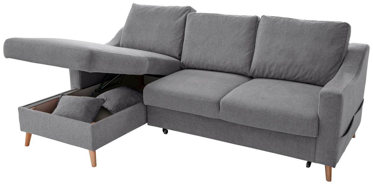ECKSOFA in Chenille Dunkelgrau  - Dunkelgrau/Naturfarben, Modern, Holz/Textil (150/228cm) - Livetastic