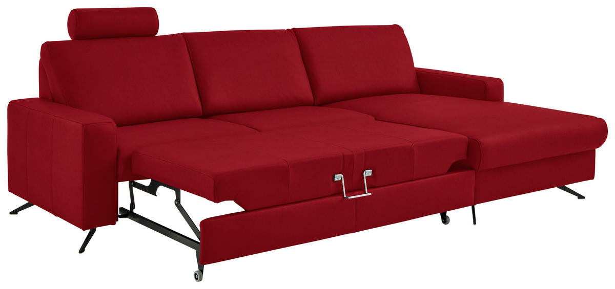 ECKSOFA in Echtleder Rot  - Rot/Schwarz, Design, Leder/Metall (267/165cm) - Beldomo Premium