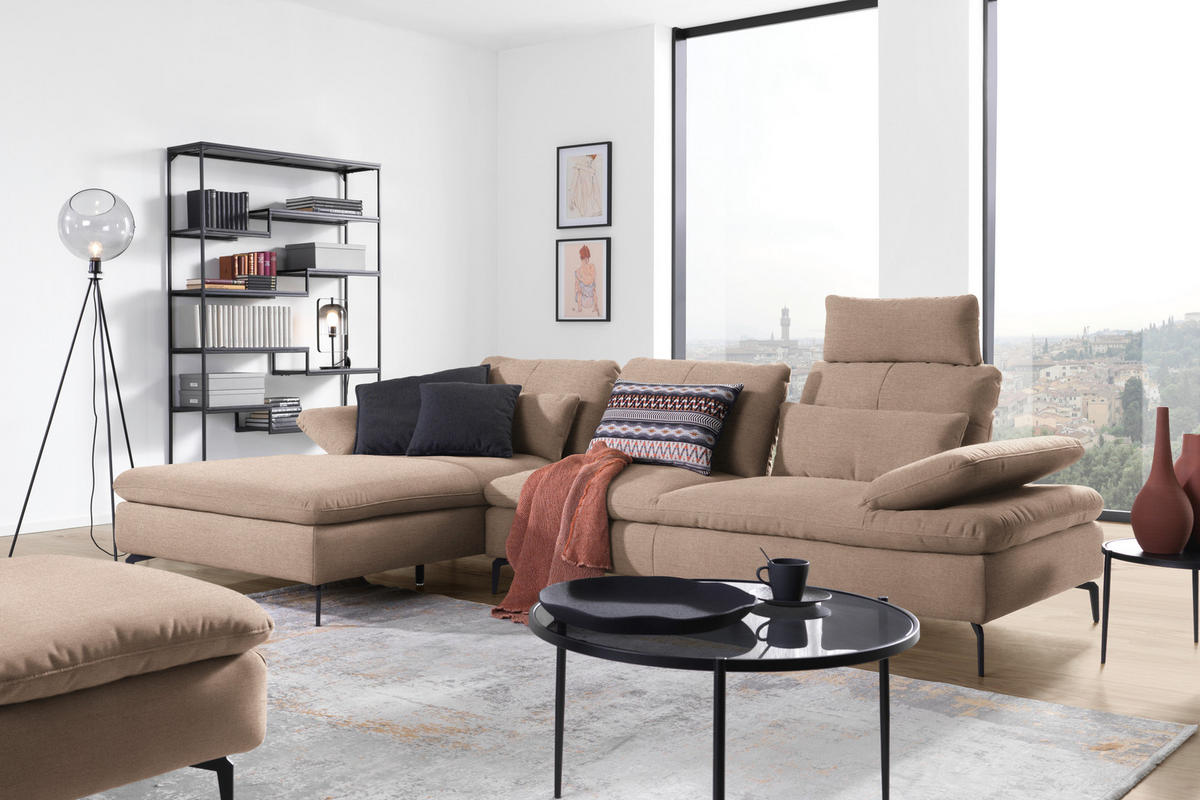 ECKSOFA in Webstoff Taupe  - Taupe/Schwarz, Design, Textil/Metall (179/301cm) - Chilliano