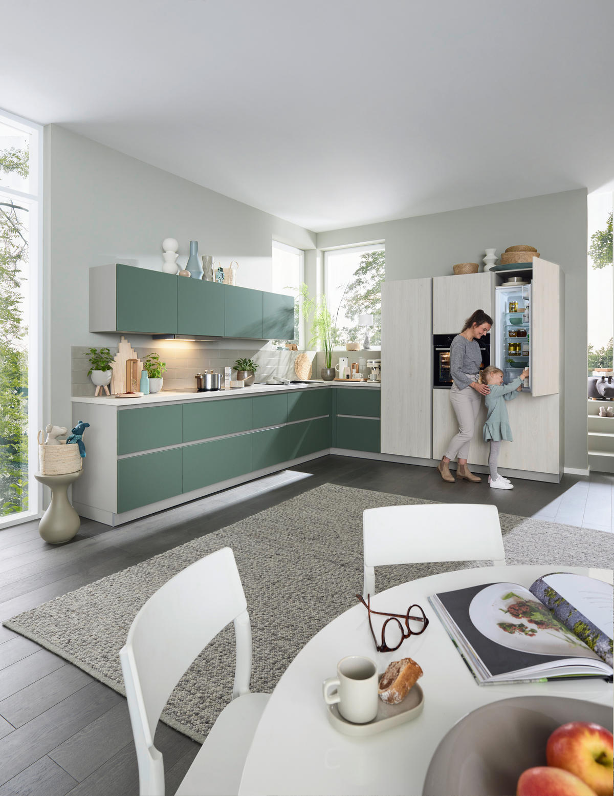 EINBAUKÜCHE MATIRA COLOUR  - Eiche Bianco/Grün, Design, Holzwerkstoff - Novel