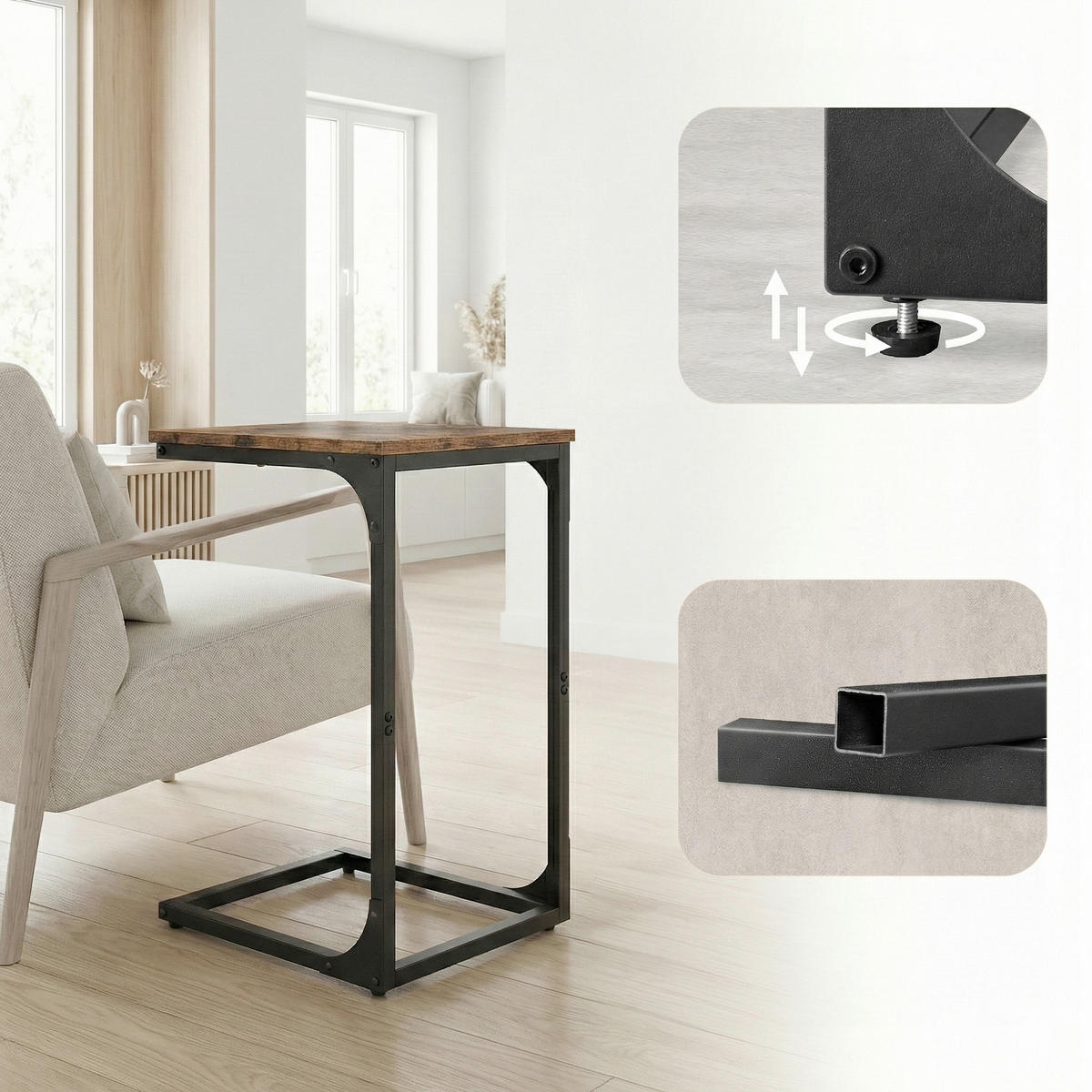 BEISTELLTISCH 40/30/62 cm Braun, Schwarz rechteckig  - Schwarz/Braun, KONVENTIONELL, Holzwerkstoff/Metall (40/30/62cm) - Boxxx