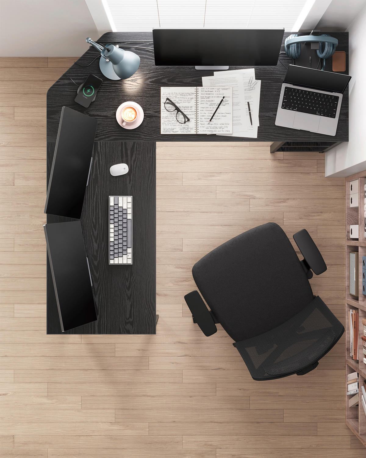 ECKSCHREIBTISCH 138/138/76 cm  in Schwarz  - Schwarz, Basics, Holzwerkstoff/Metall (138/138/76cm) - Boxxx