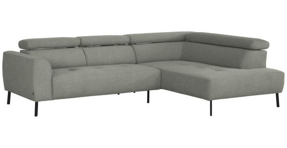 ECKSOFA in Struktur Hellgrau  280/205 cm  - Hellgrau/Schwarz, Design, Textil/Metall (280/205cm) - Xora