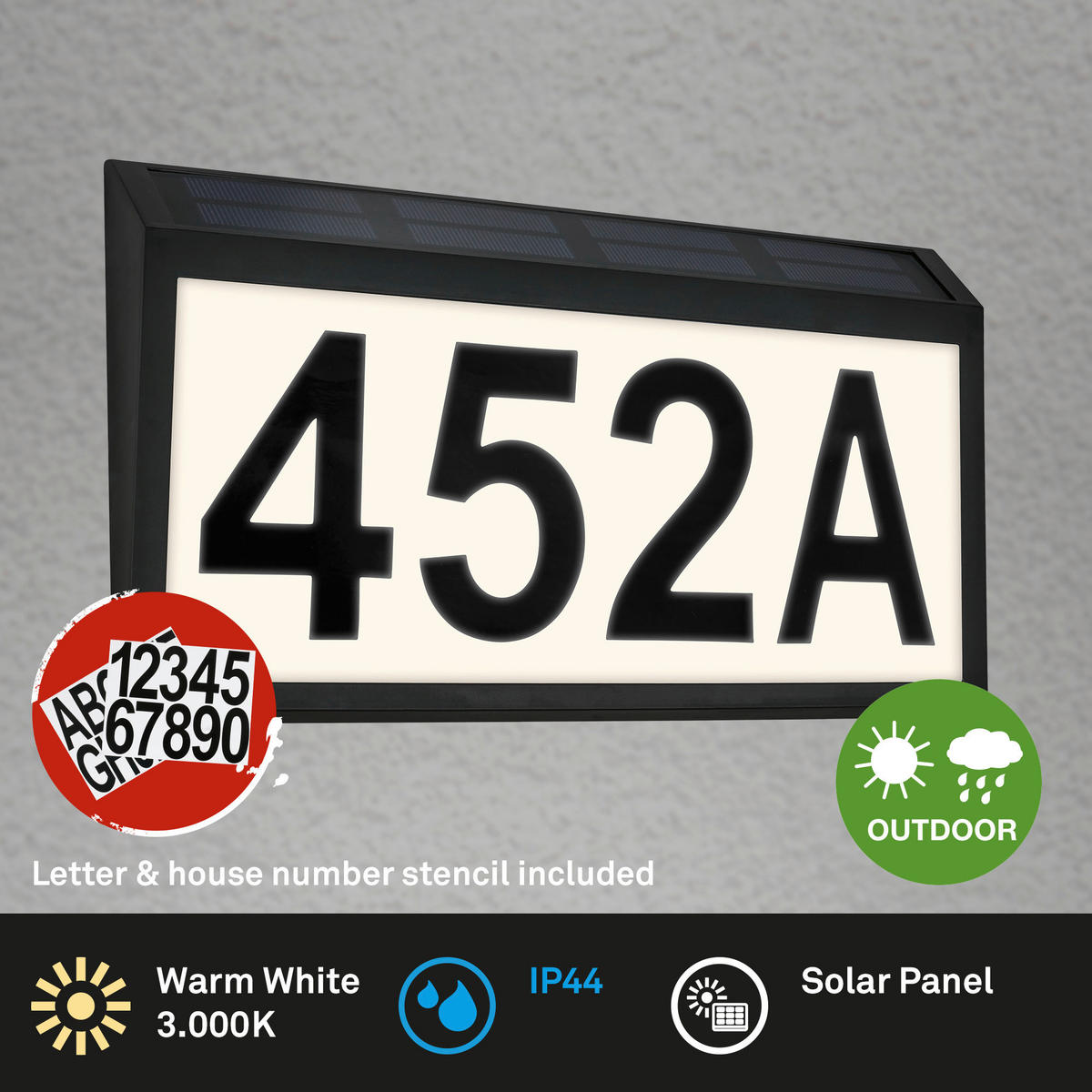 SZOLÁRLÁMPA  - fekete, Basics, műanyag (28/18/3,5cm)