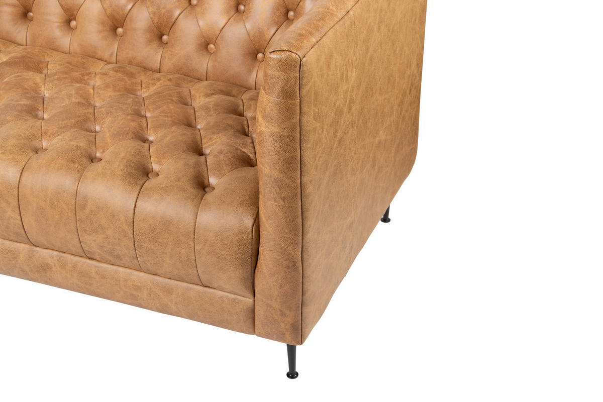 CHESTERFIELD-SOFA Echtleder Cognac  - Cognac/Schwarz, LIFESTYLE, Leder/Metall (164,5/81/73,5cm) - Livetastic