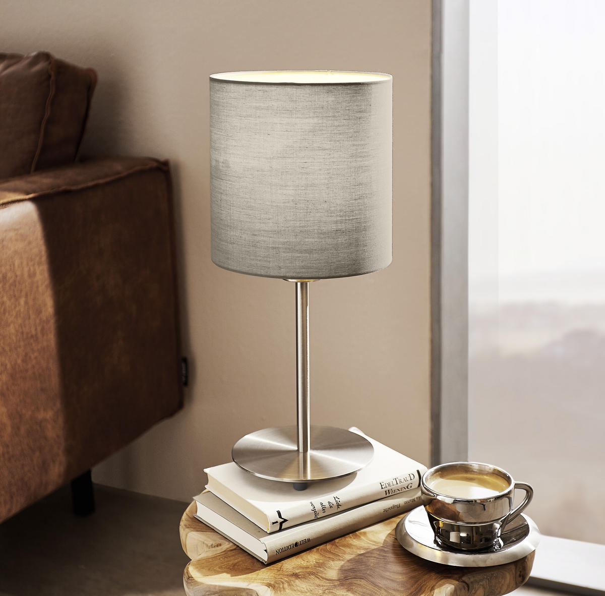 TISCHLEUCHTE Pasteri 18/40 cm   - Taupe/Nickelfarben, KONVENTIONELL, Textil/Metall (18/40cm) - Eglo