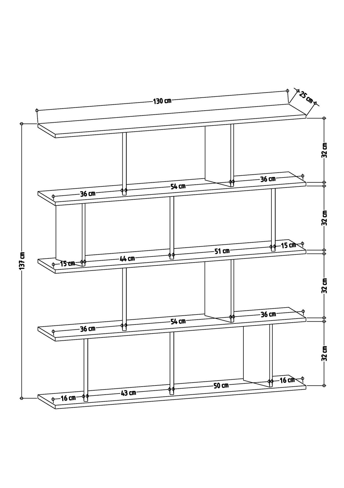 REGAL  130/137/25 cm Eichefarben, Schwarz  - Eichefarben/Schwarz, Design, Holzwerkstoff (130/137/25cm) - Livetastic