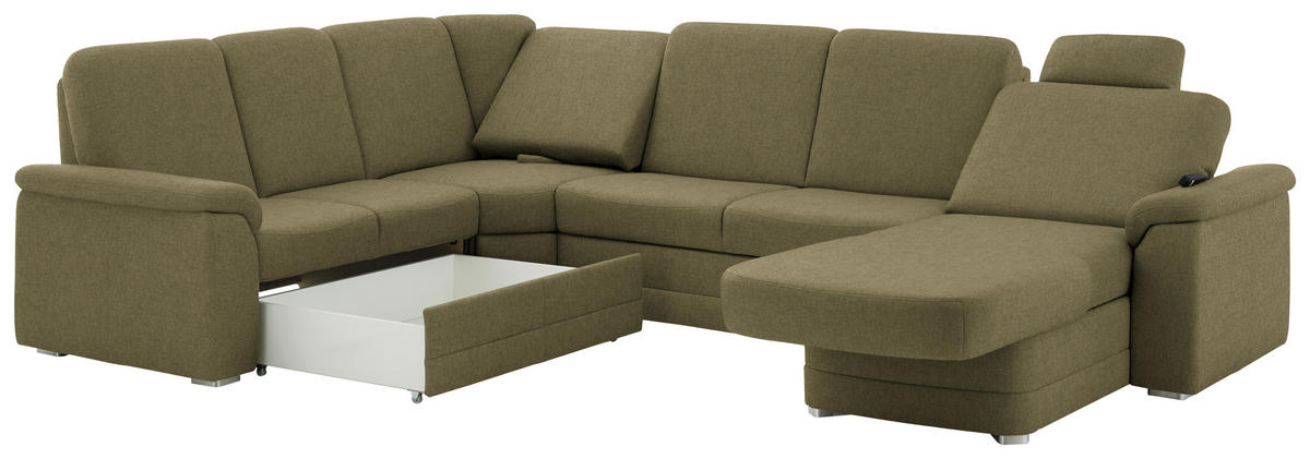 WOHNLANDSCHAFT  in Chenille Schilfgrün  - Schilfgrün/Alufarben, KONVENTIONELL, Holz/Textil (235/329/160cm) - Beldomo Comfort