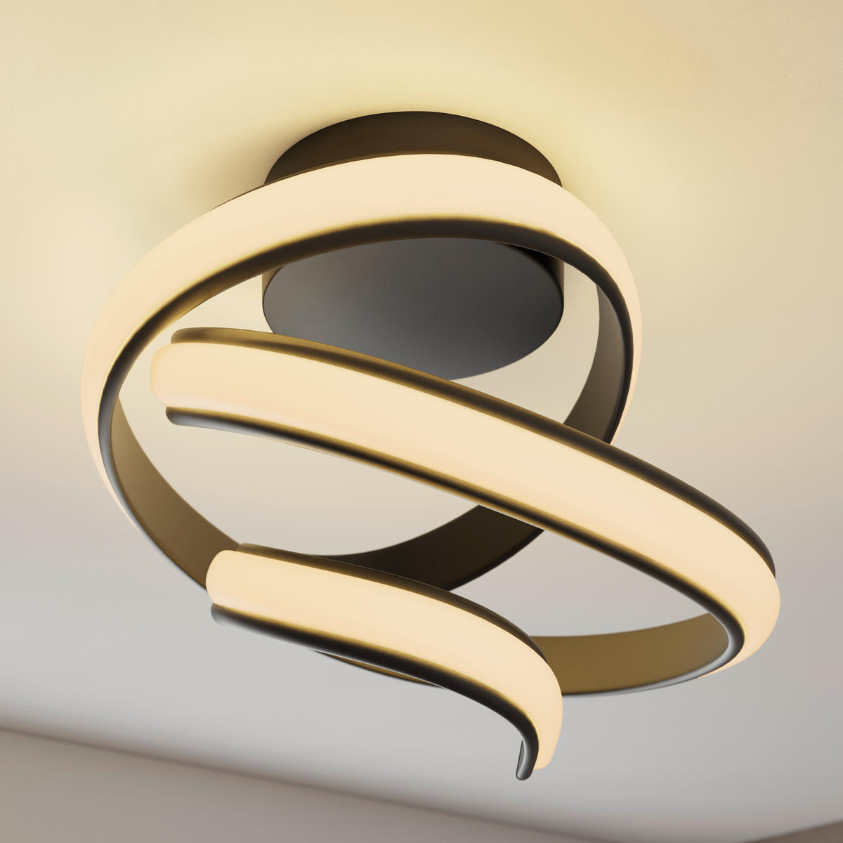 LED-DECKENLEUCHTE Turn 48/39 cm  - Schwarz, Design, Kunststoff/Metall (48/39cm) - Novel