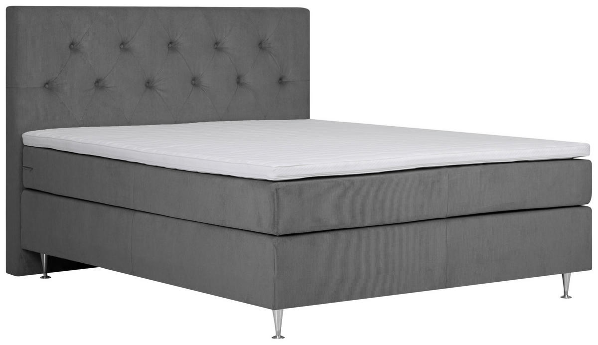 BOXSPRINGBETT 180/200 cm  in Dunkelgrau  - Dunkelgrau/Alufarben, MODERN, Textil (180/200cm) - Livetastic