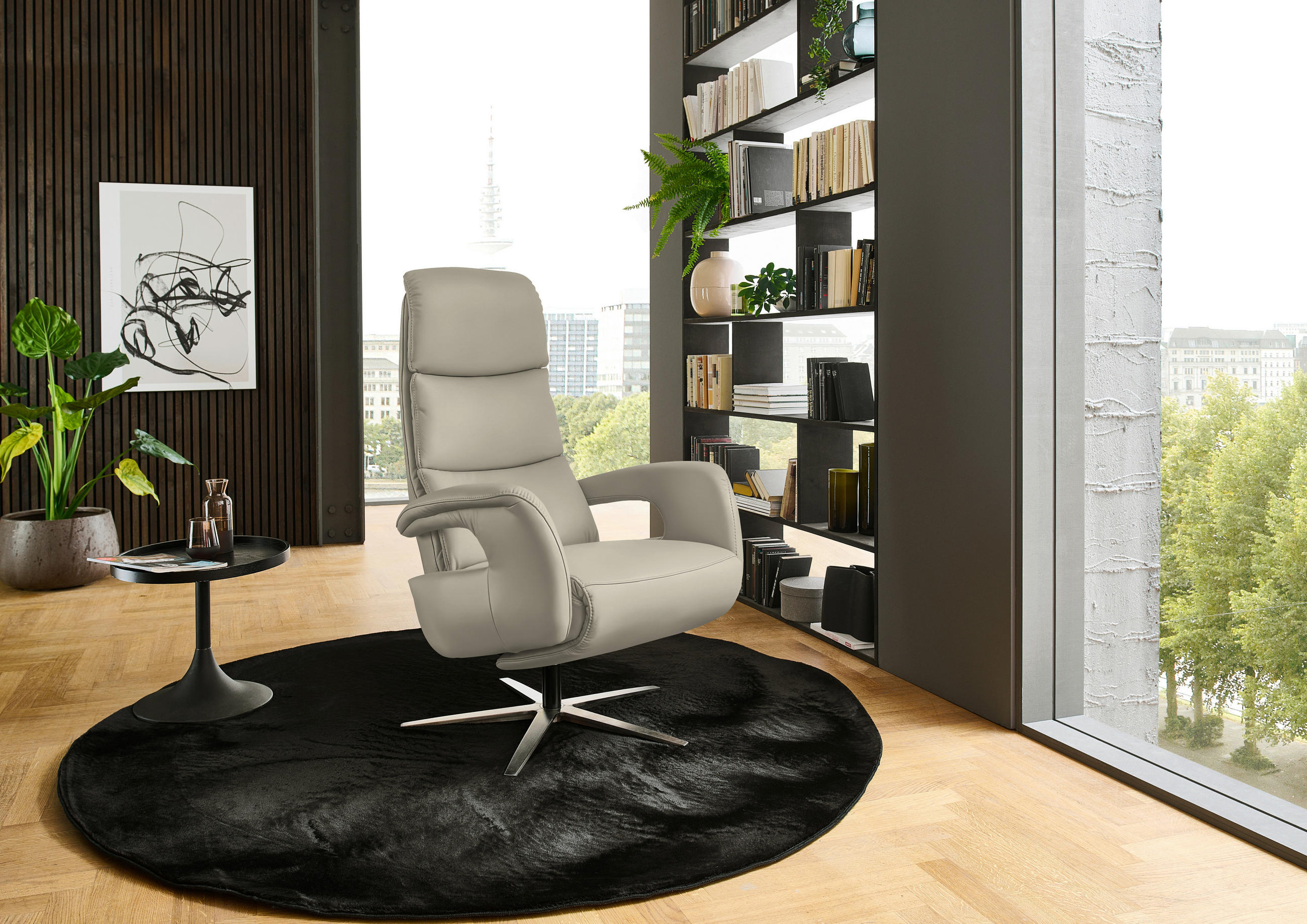 RELAXSESSEL in Leder Ecru  - Ecru/Edelstahlfarben, Design, Leder/Metall (76/119/86cm) - Dieter Knoll