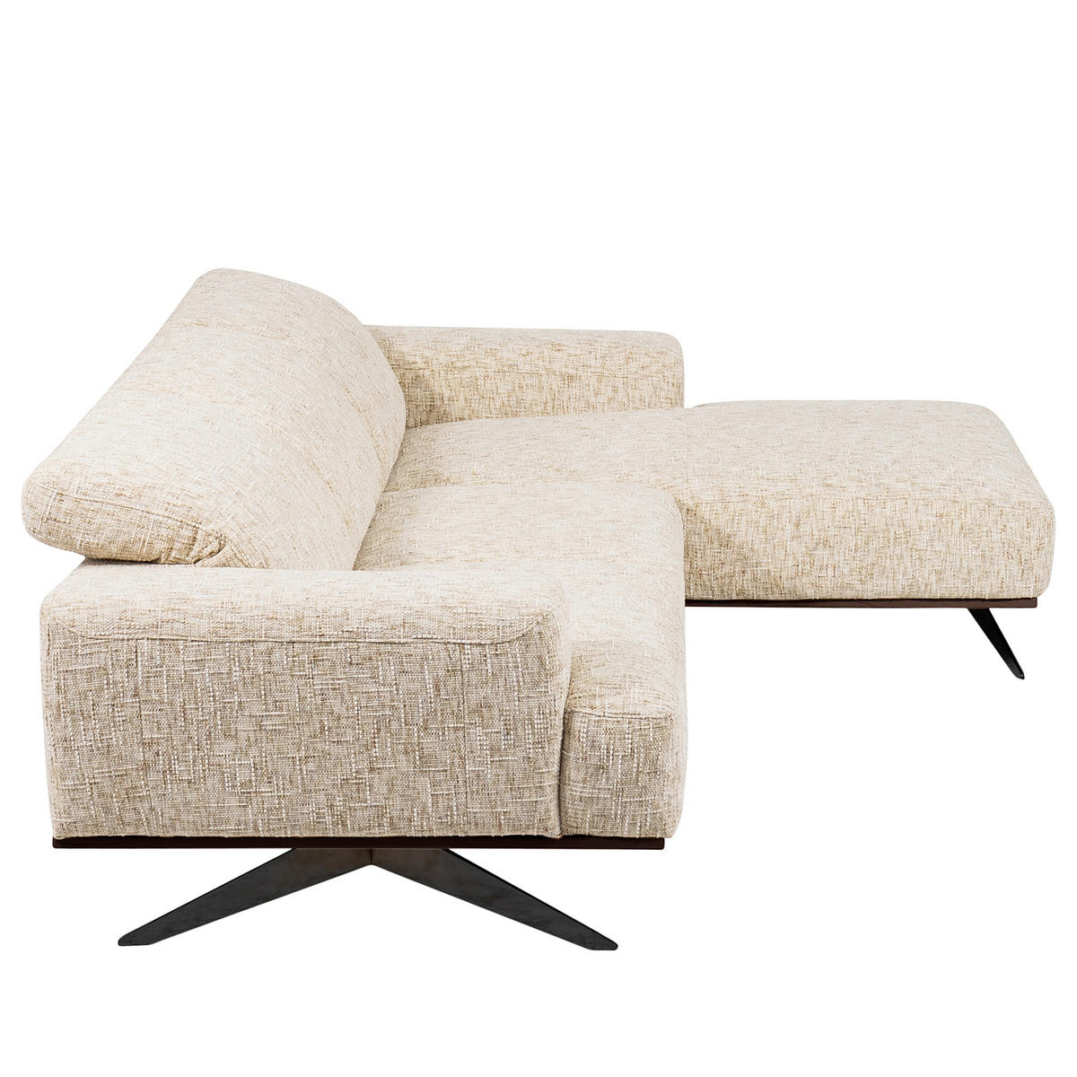 ECKSOFA PORTLAND in Struktur Beige Kopfteilverstellung  295/187 cm  - Beige/Schwarz, Design, Holz/Textil (295/187cm) - Livetastic