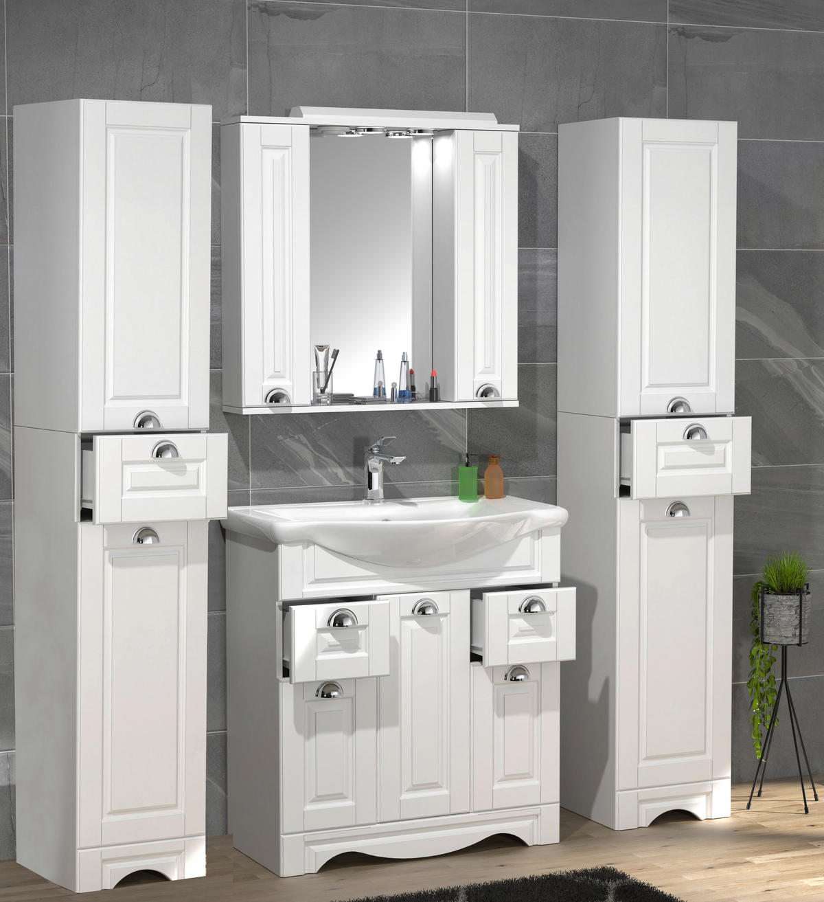 SPIEGELSCHRANK 75/71/14 cm  - Silberfarben/Weiß, MODERN, Glas/Holzwerkstoff (75/71/14cm) - MID.YOU