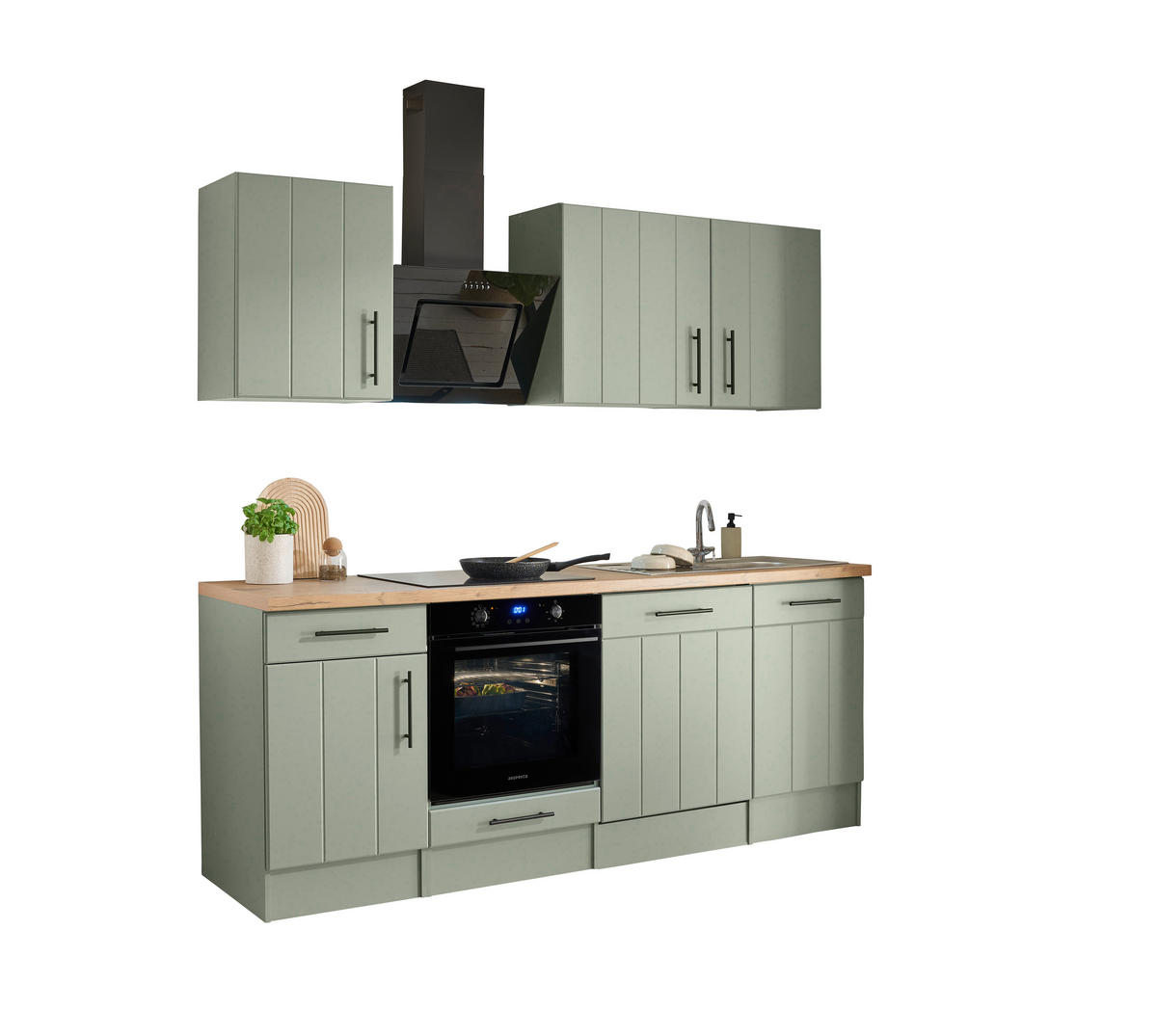 KÜCHENBLOCK 220 cm   in Wildeiche, Schilfgrün  - Schilfgrün/Wildeiche, Trend, Holzwerkstoff/Metall (220cm) - Respekta