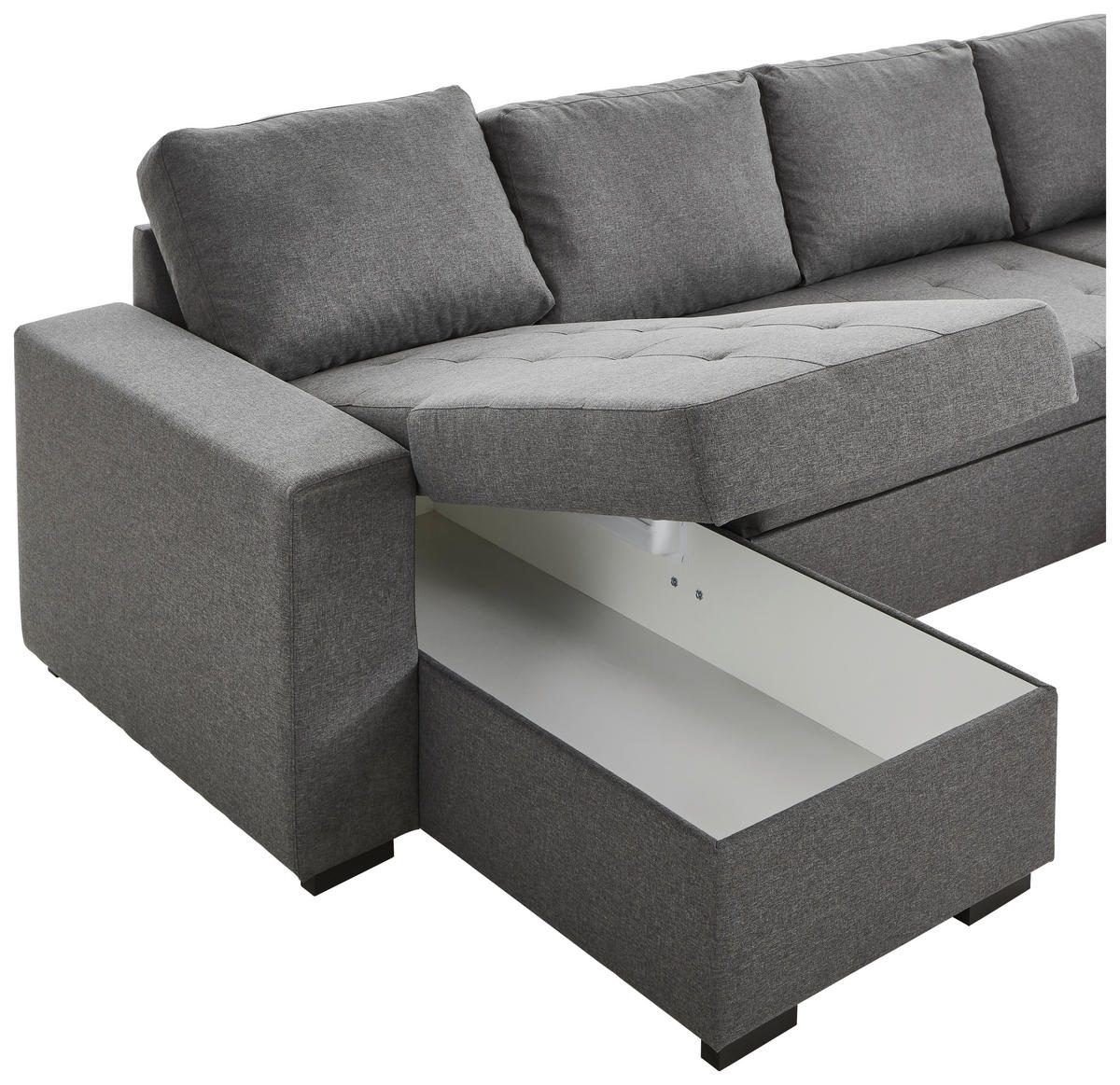 WOHNLANDSCHAFT Dunkelgrau Webstoff  - Dunkelgrau/Schwarz, KONVENTIONELL, Kunststoff/Textil (157/313/207cm) - Ti'me