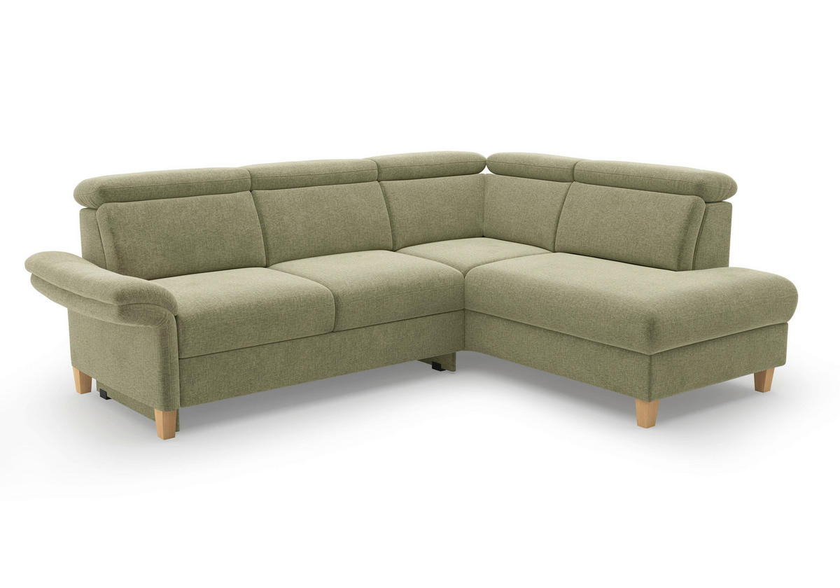 ECKSOFA GLENDALE E Hellgrün Flachgewebe  - Eichefarben/Hellgrün, KONVENTIONELL, Holz/Textil (247/193cm) - Sit & More
