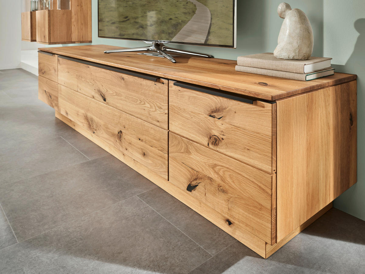 WOHNWAND  in Eichefarben 320/200,8/53,7 cm  - Eichefarben/Schwarz, Natur, Glas/Holz (320/200,8/53,7cm) - Valnatura