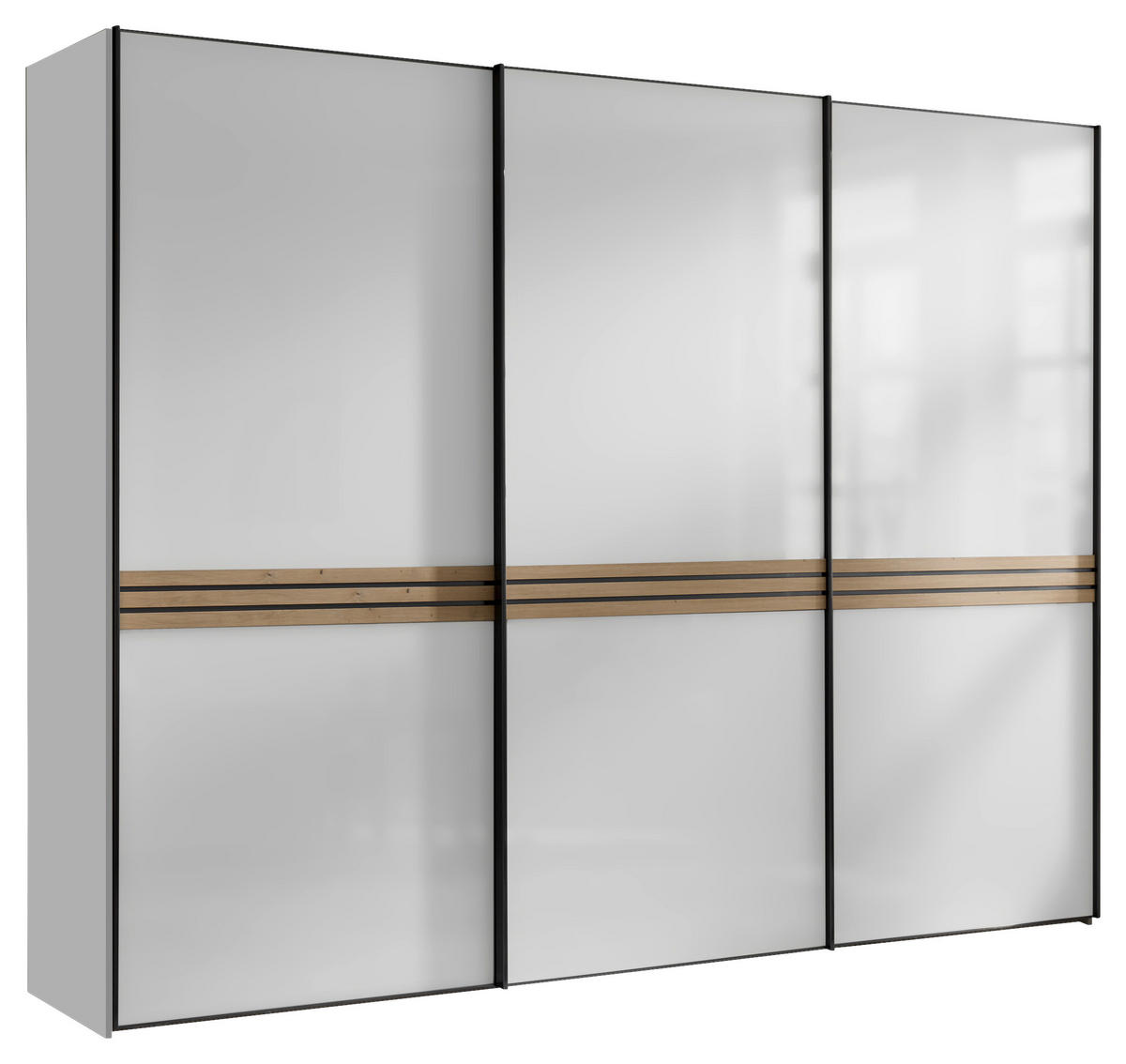 SCHWEBETÜRENSCHRANK Weiss, Eiche Artisan  - Weiss/Graphitfarben, Design, Glas/Holzwerkstoff (249/222/68cm) - Moderano
