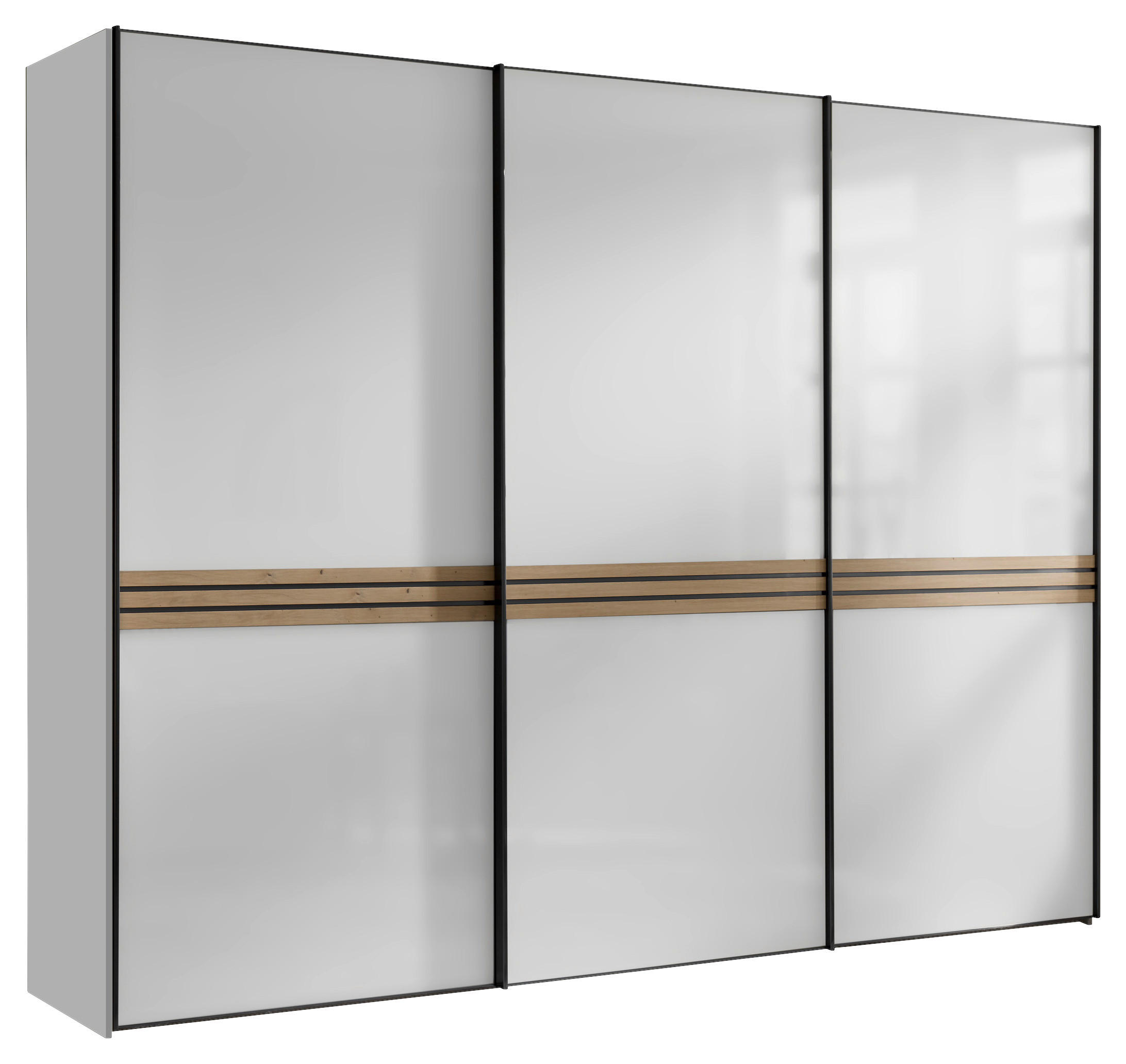 Moderano Schwebetürenschrank Weiß, Eiche Artisan 298x222x68 cm