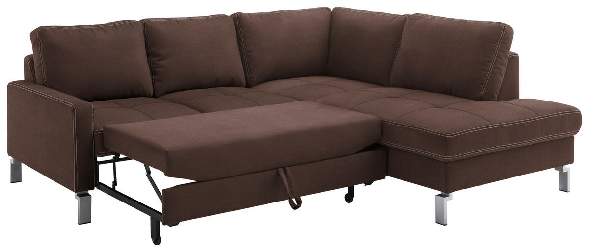 ECKSOFA in Mikrofaser Braun  - Chromfarben/Beige, Design, Textil/Metall (229/200cm) - Pure Home Lifestyle