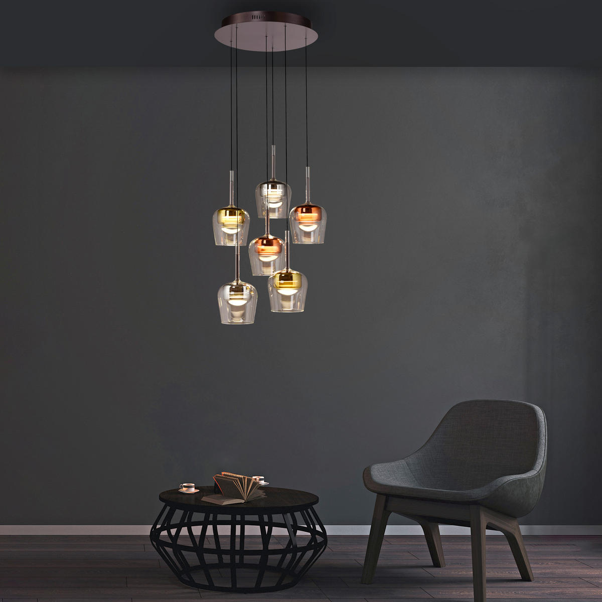 LED-HÄNGELEUCHTE 50/50/200 cm    - Silberfarben/Goldfarben, Design, Glas/Kunststoff (50/50/200cm)