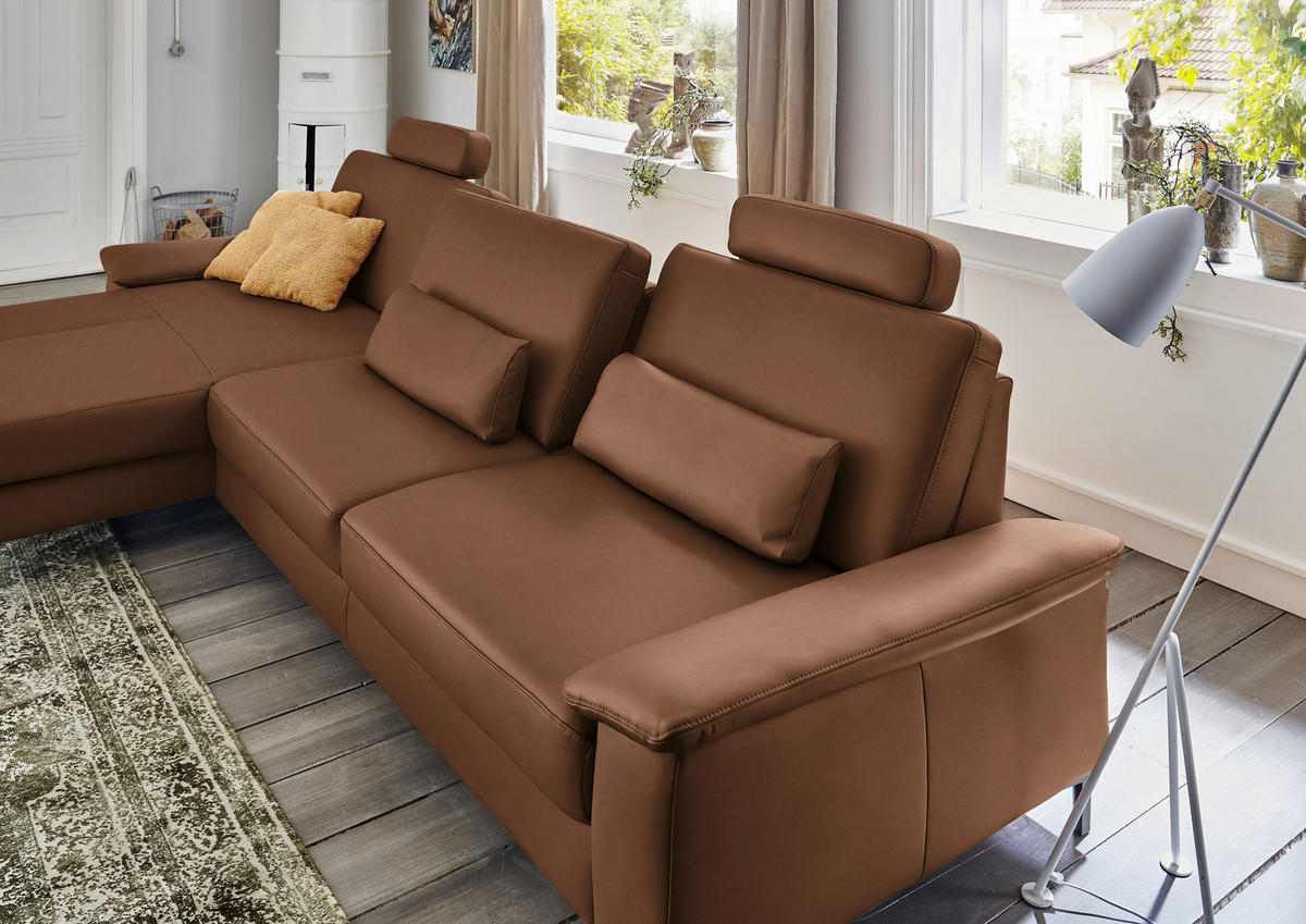 ECKSOFA Echtleder Braun  - Schwarz/Braun, Design, Leder/Metall (176/334cm) - Dieter Knoll