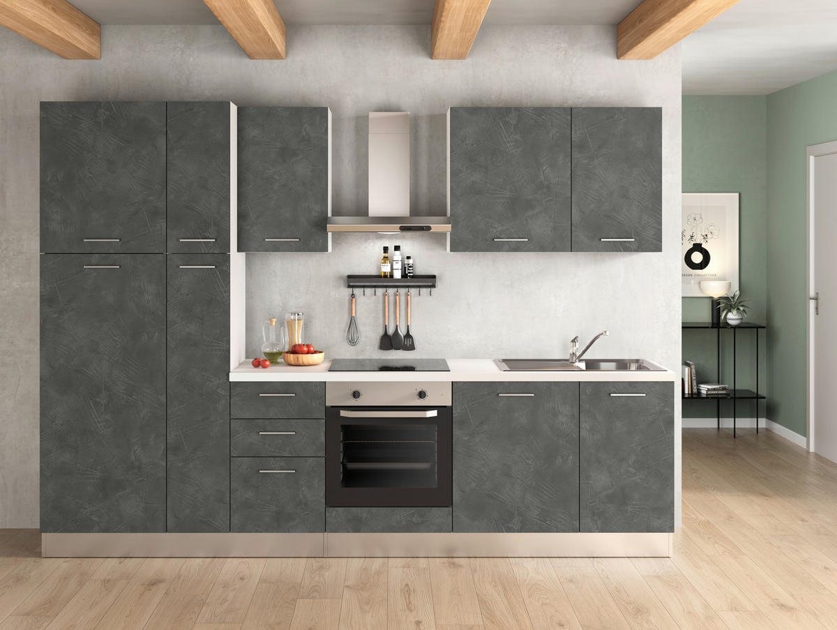 KÜCHENBLOCK 300 cm   in Dunkelgrau  - Dunkelgrau/Alufarben, LIFESTYLE, Holzwerkstoff/Kunststoff (300cm) - MID.YOU