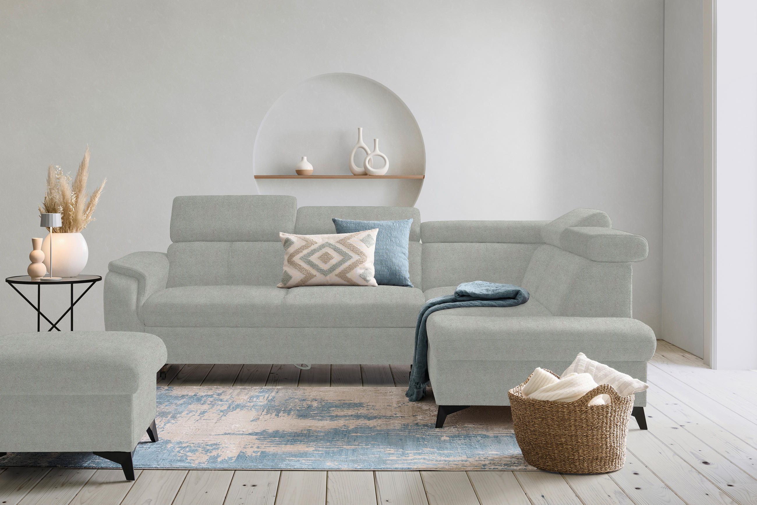 ECKSOFA in Webstoff Silberfarben  - Silberfarben/Schwarz, Design, Textil/Metall (260/203cm) - Stylife