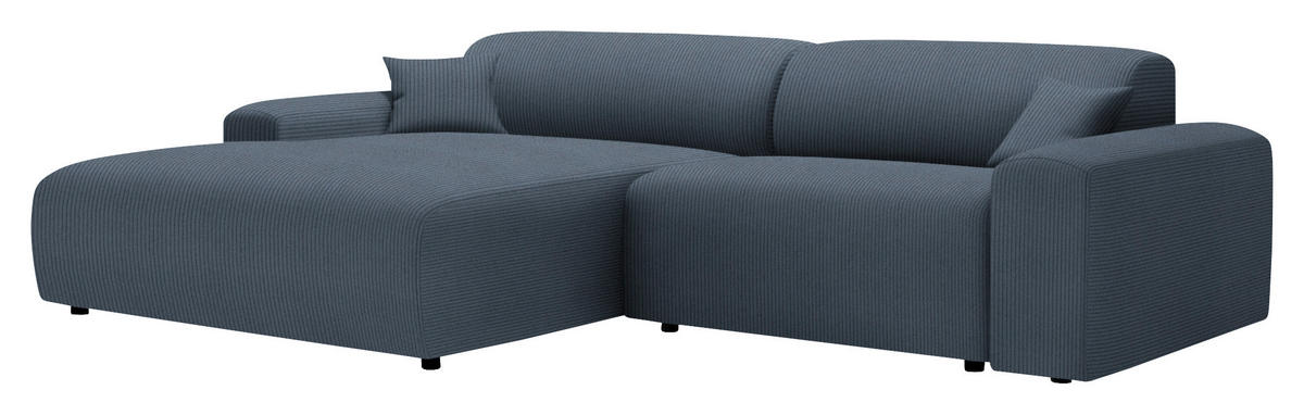 ECKSOFA in Velours, Feincord Blaugrau  178/292 cm  - Blaugrau/Schwarz, Design, Kunststoff/Textil (178/292cm) - home24