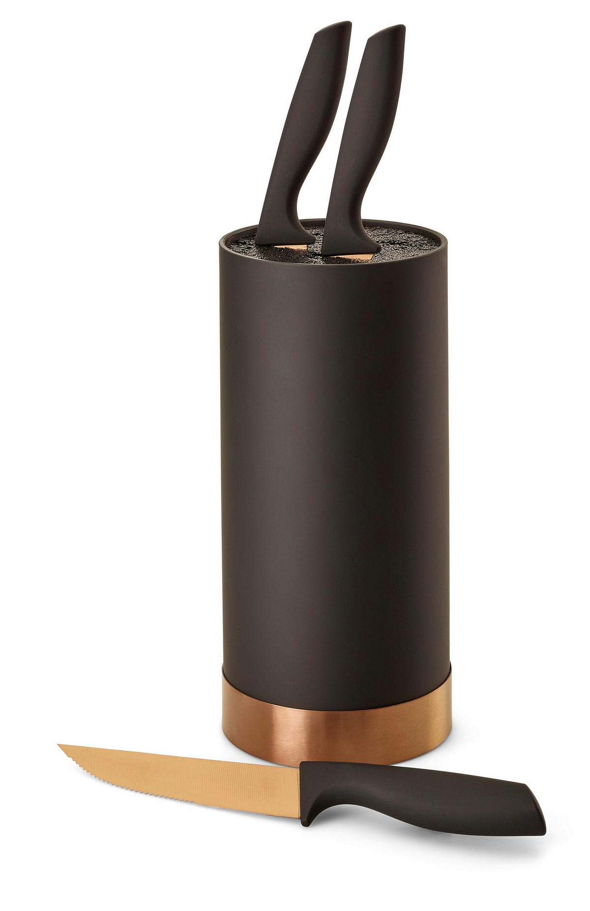MESSERBLOCK 4-teilig  - Schwarz/Bronzefarben, Basics, Kunststoff (11/22cm) - Echtwerk