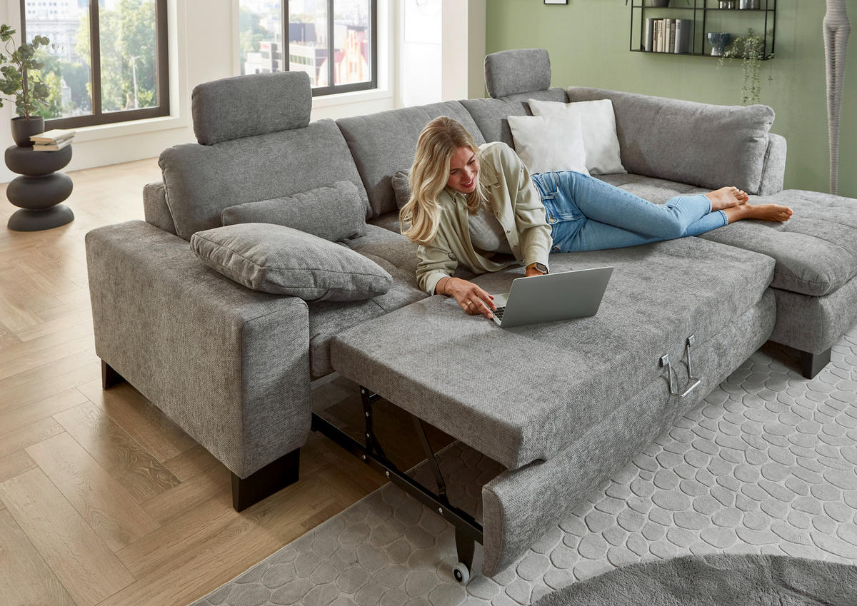 HÖRNSOFFA i chenille grå  - svart/grå, Modern, metall/textil (289/84/197cm) - Livetastic