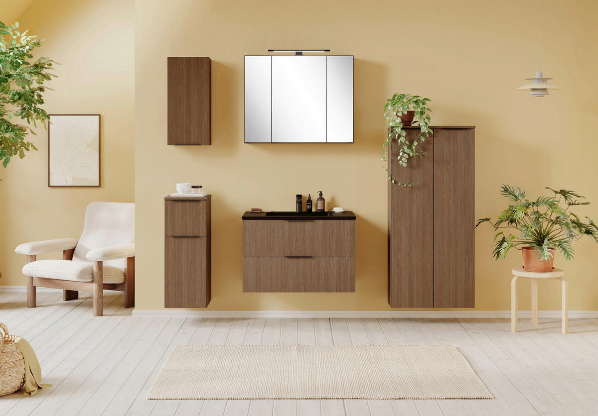 BADEZIMMER 3-teilig  in 80 cm  - Dunkelbraun/Schwarz, Natur, Glas/Holzwerkstoff (80cm) - Held